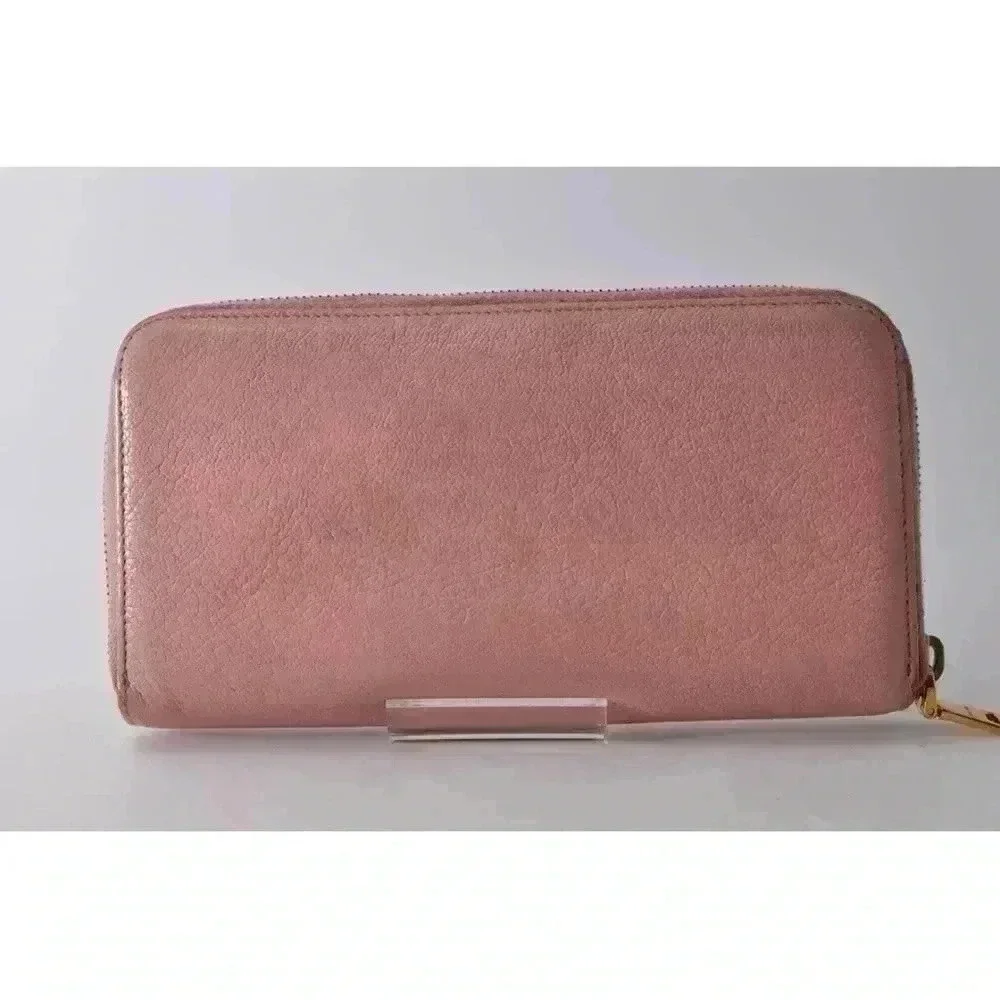MIU MIU Ribbon Long Wallet Leather Pink Gold Zip Women Used Auth w/Card 8C11191 - Picture 3 of 15